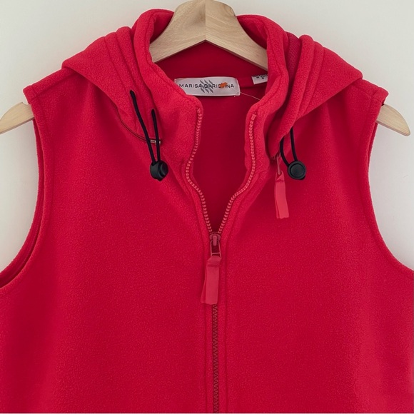 Marisa Christina Fleece Vest Removable Hood Full Zip Red Pockets High Neck - Picture 8 of 16